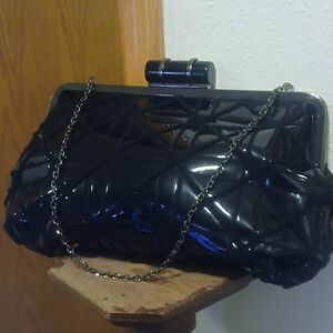Y2K Big Buddha Black Patent Leather Look Lattice Chain Bag